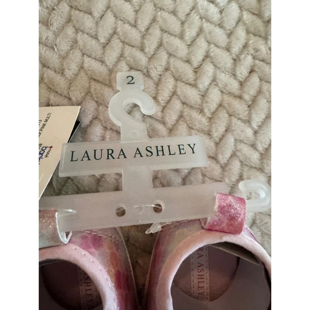Laura Ashley Girls Infant Pink Multi Glitter Bow Crib Shoes Size 2 A91063H NEW